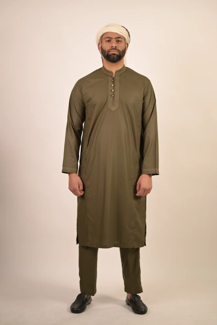 olive green kurta pyjama for gentleman