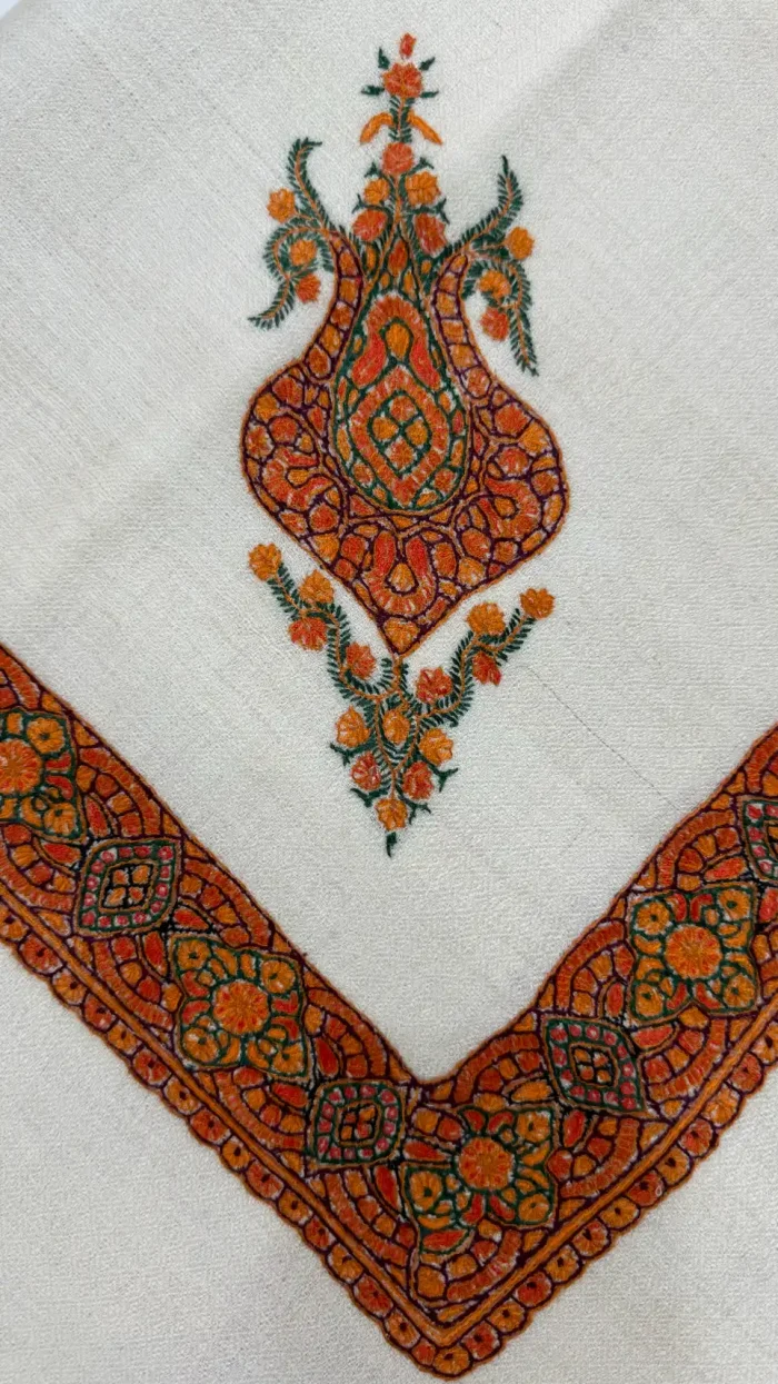 Handcrafted pashmina rumal with motifs inspired by Jordanian Shemagh (شماغ).