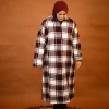 maroon check pheran for females