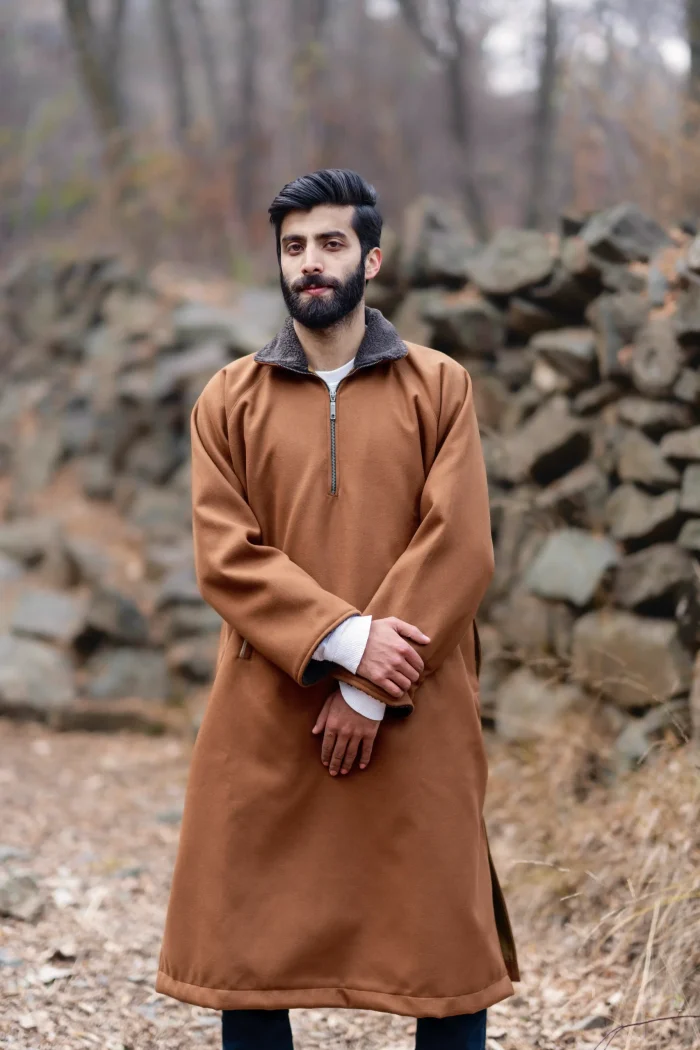 mustard long coat with closed front