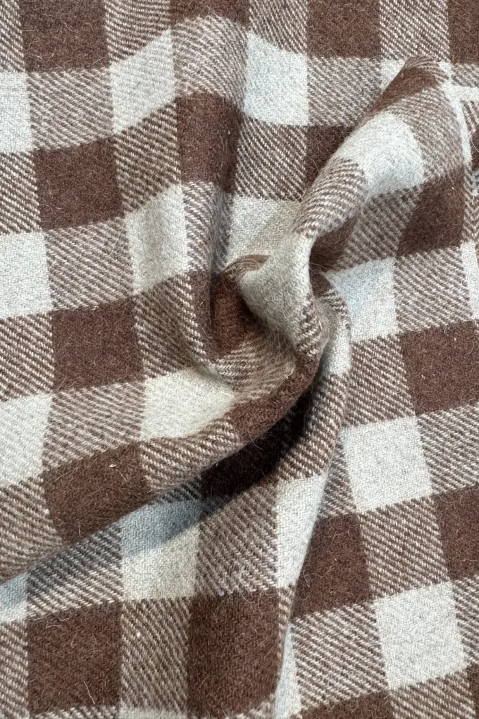 brown checkered merino wool fabric