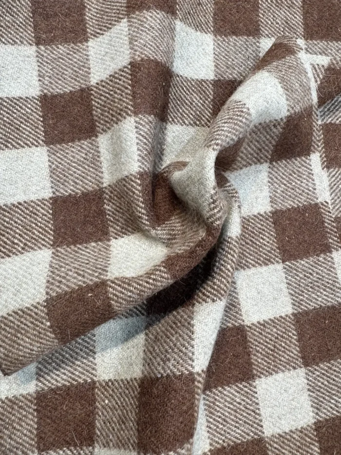 brown checkered merino wool fabric