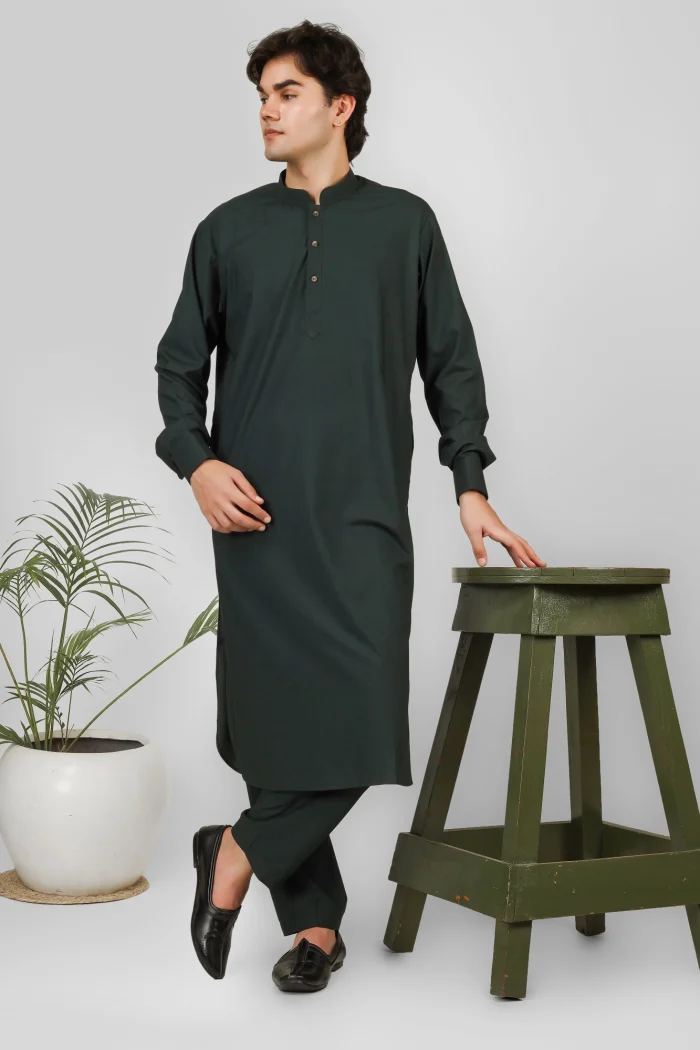 bottle green kameez shalwar  for men