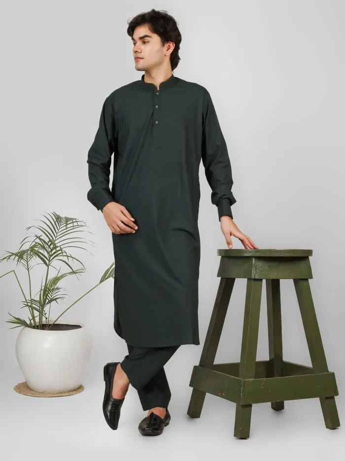 bottle green kameez shalwar  for men
