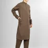 brown stretch kameez shalwar for men