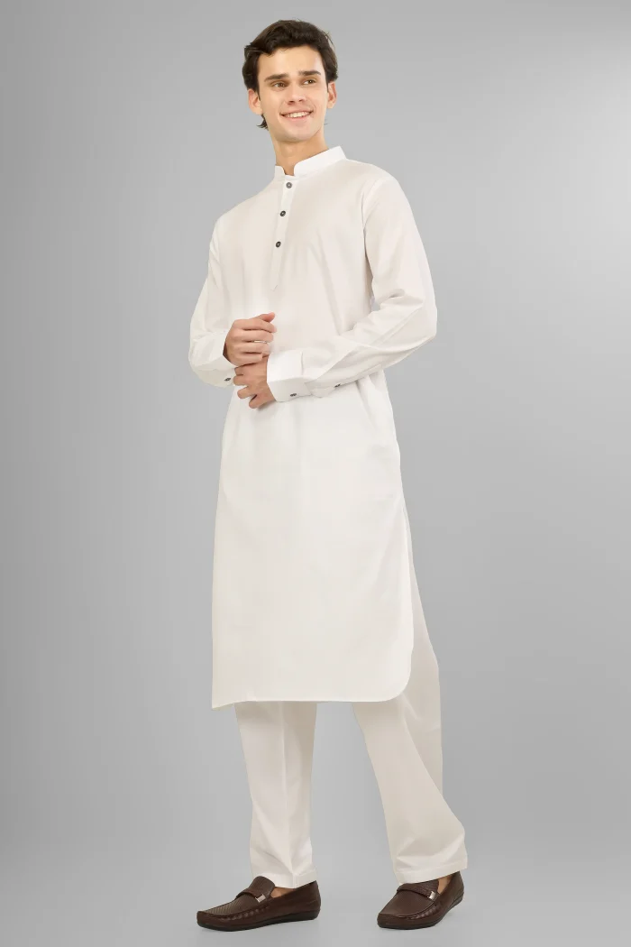 boy wearing premium white cotton kurta pajama