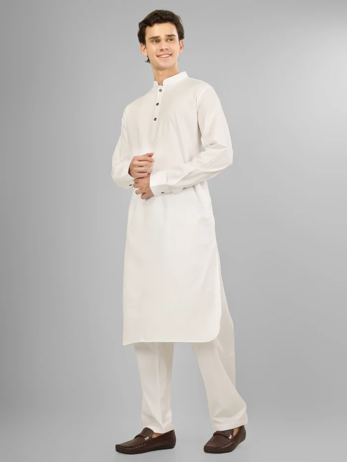 boy wearing premium white cotton kurta pajama