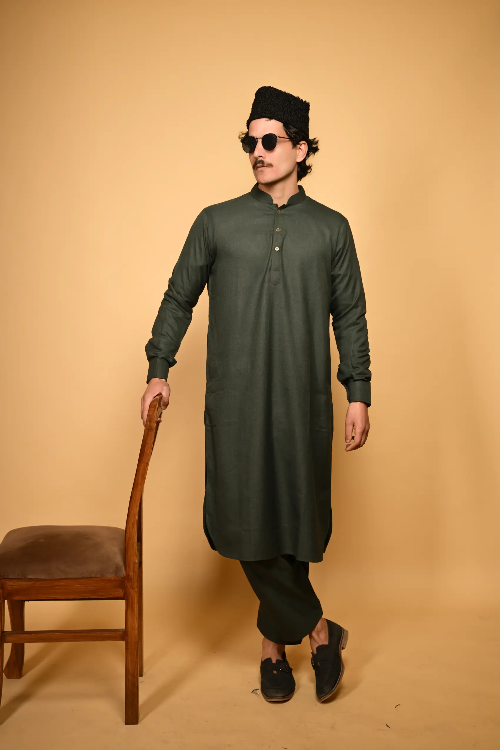 Suf Jakan Bottle Green Kameez Shalwar - Image 3