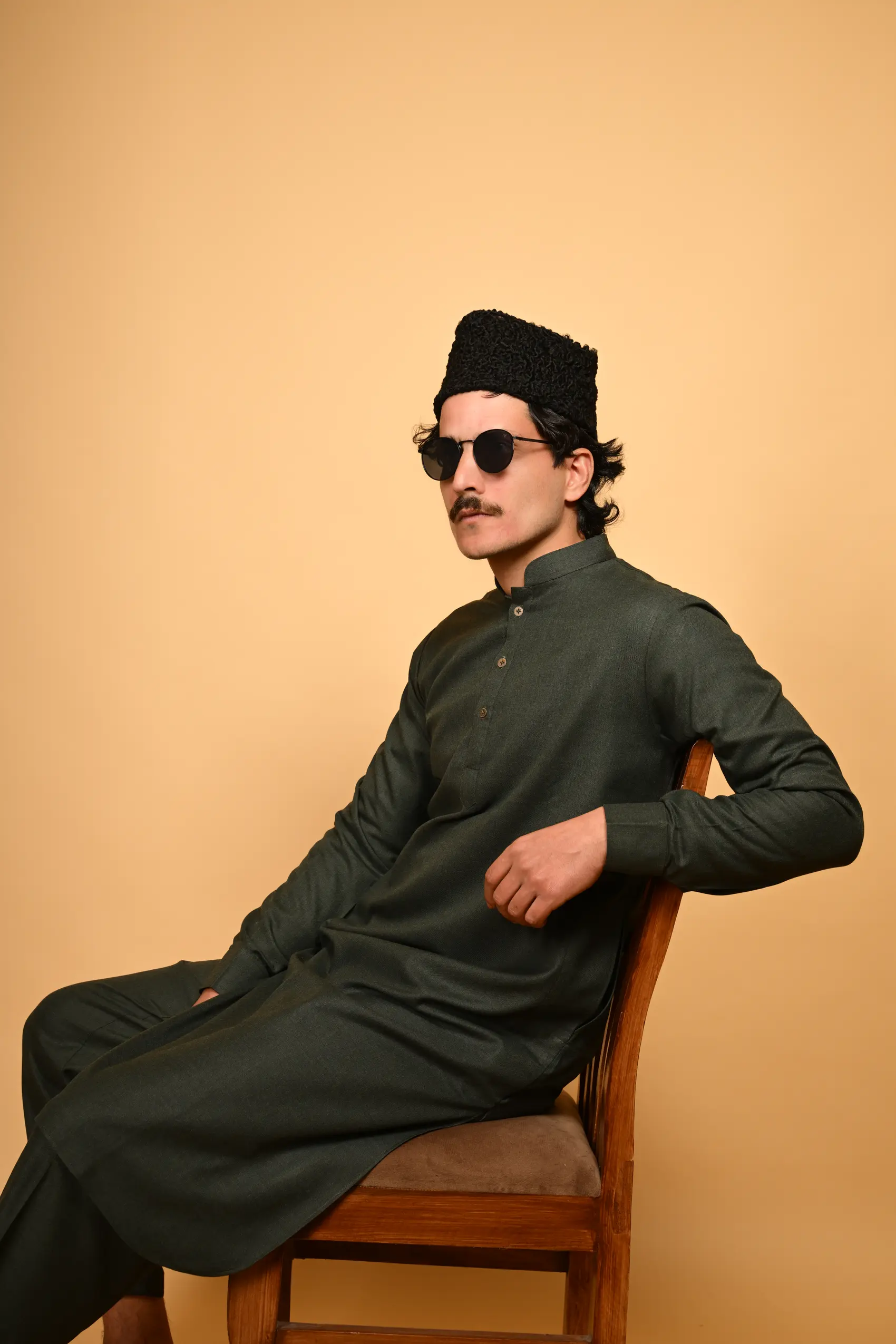 Suf Jakan Bottle Green Kameez Shalwar - Image 5