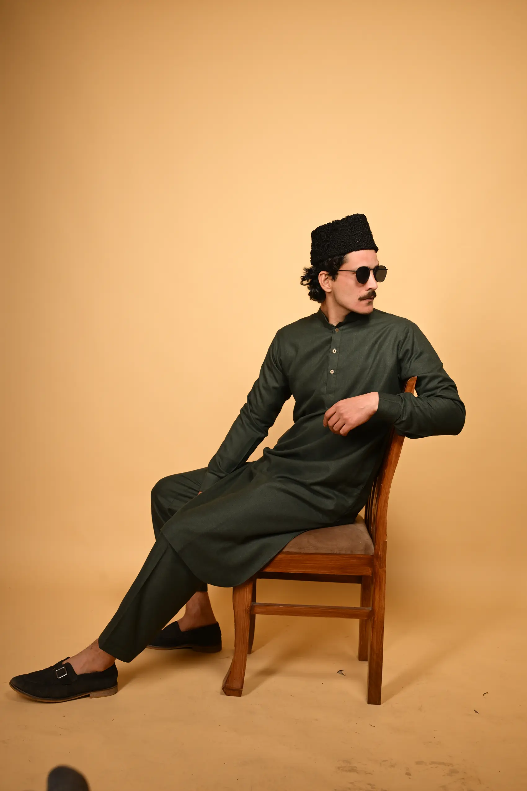 Suf Jakan Bottle Green Kameez Shalwar