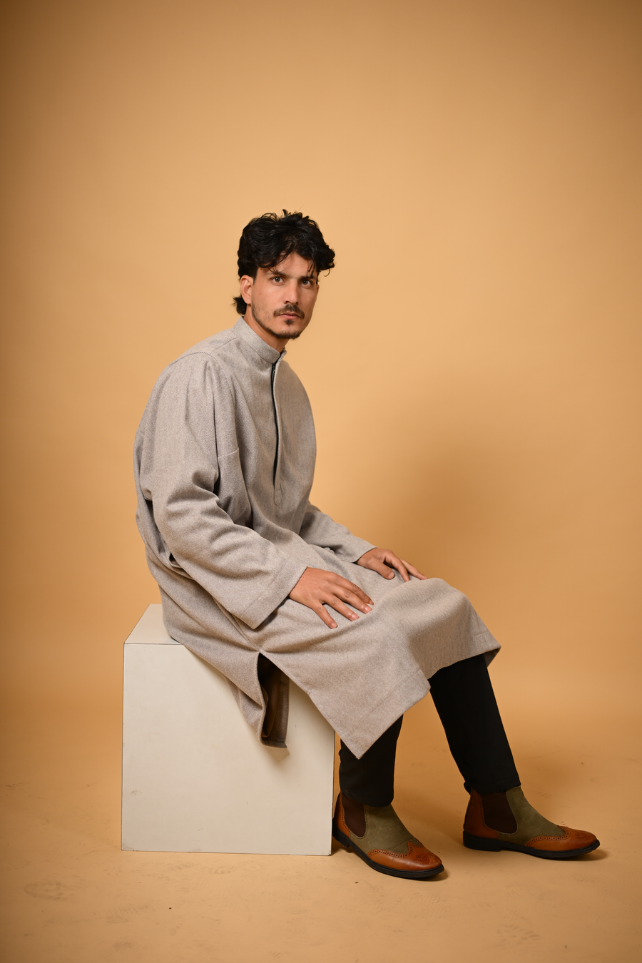 Cremish Grey Herringbone Pheran