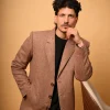 brown herringbone winter overcoat