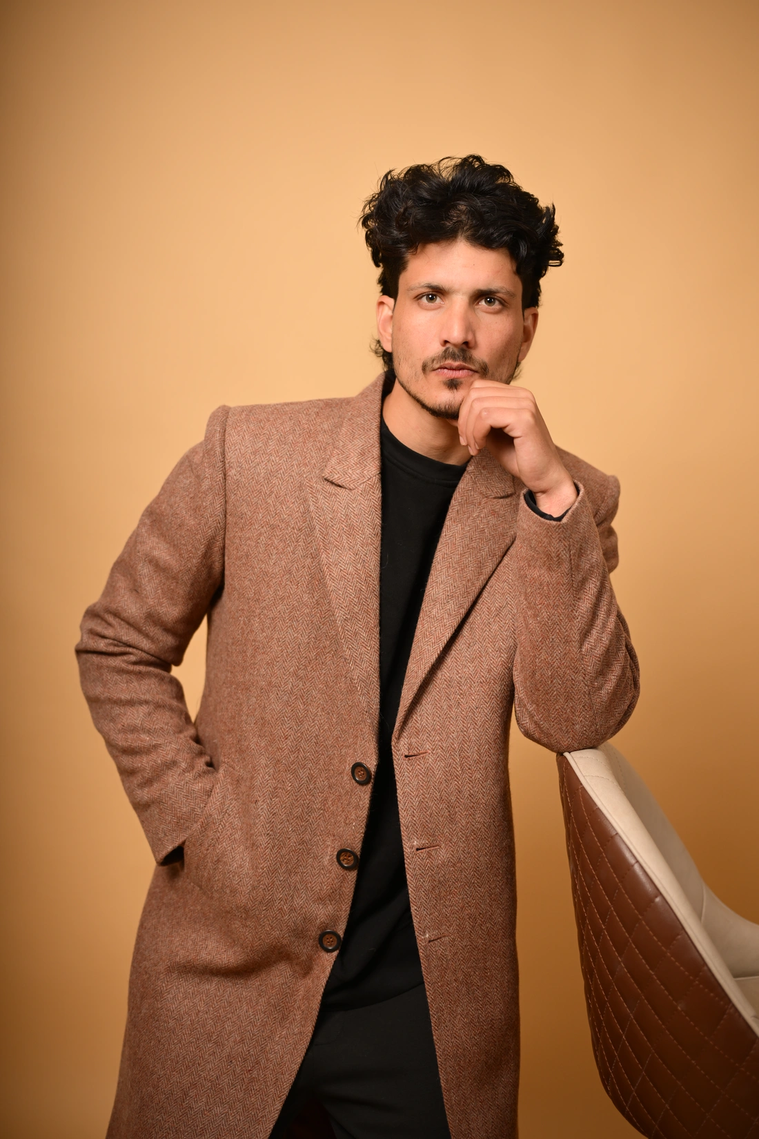 brown herringbone winter overcoat