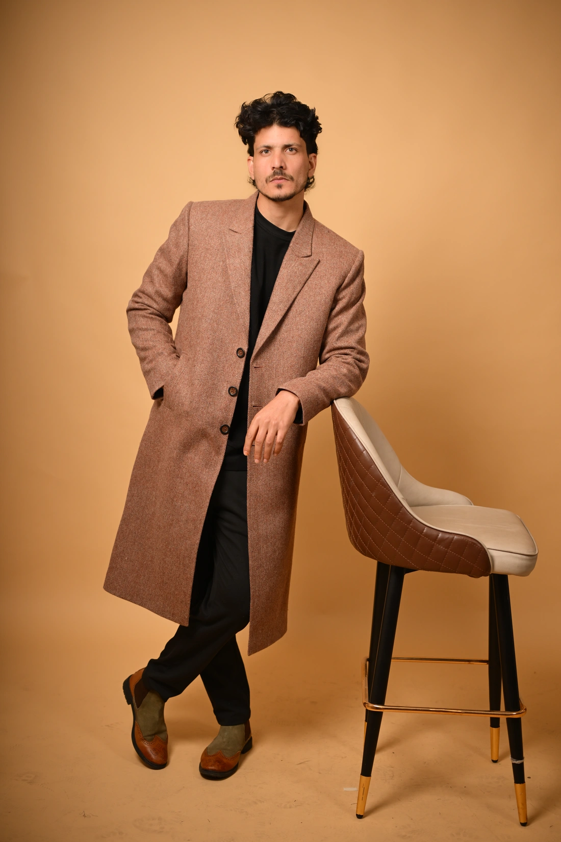 brown herringbone winter overcoat