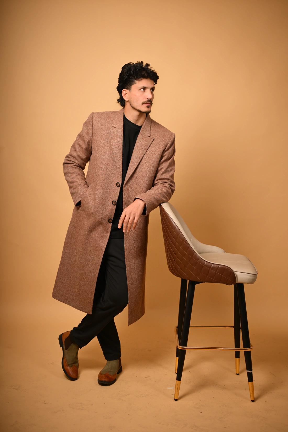 brown herringbone winter overcoat