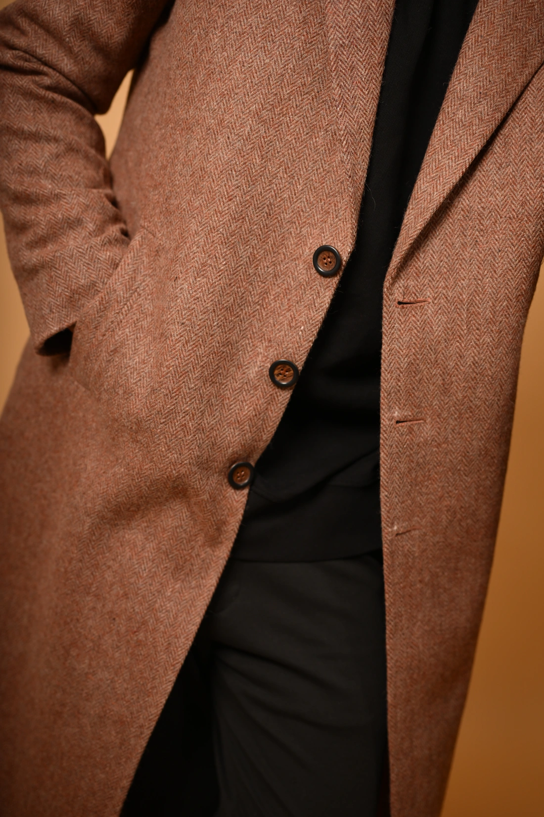 brown herringbone winter overcoat