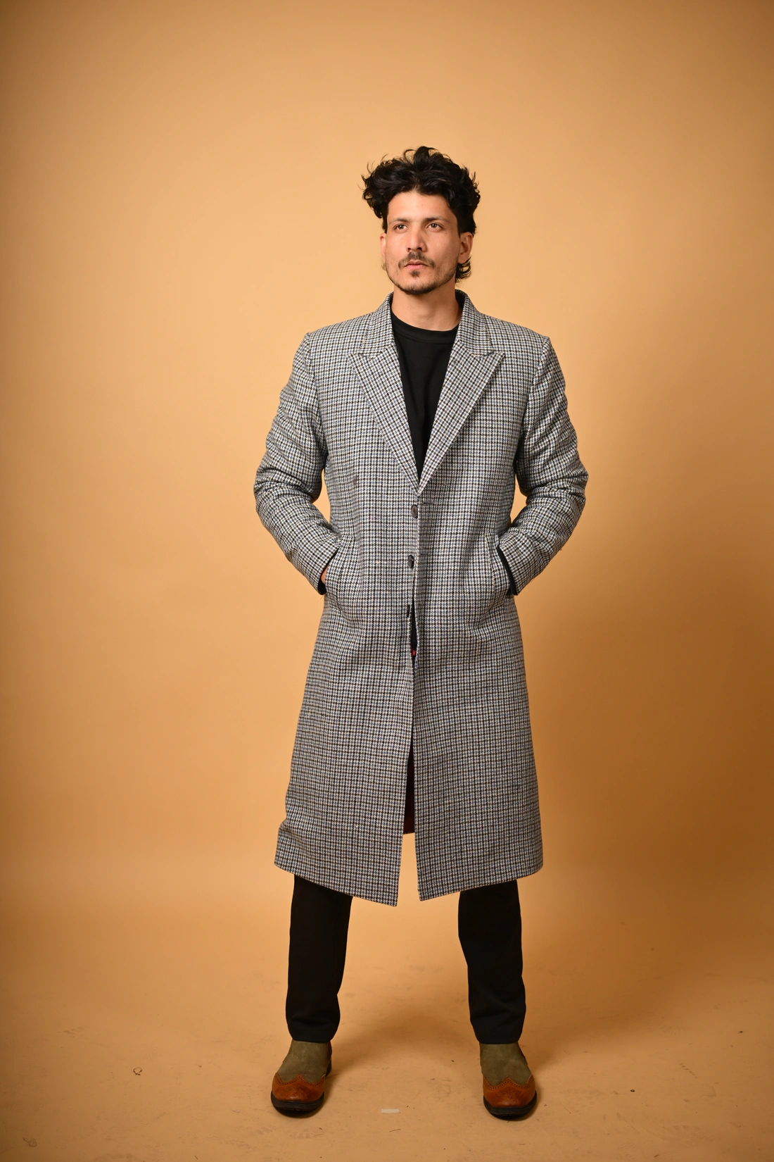 blue winter overcoat