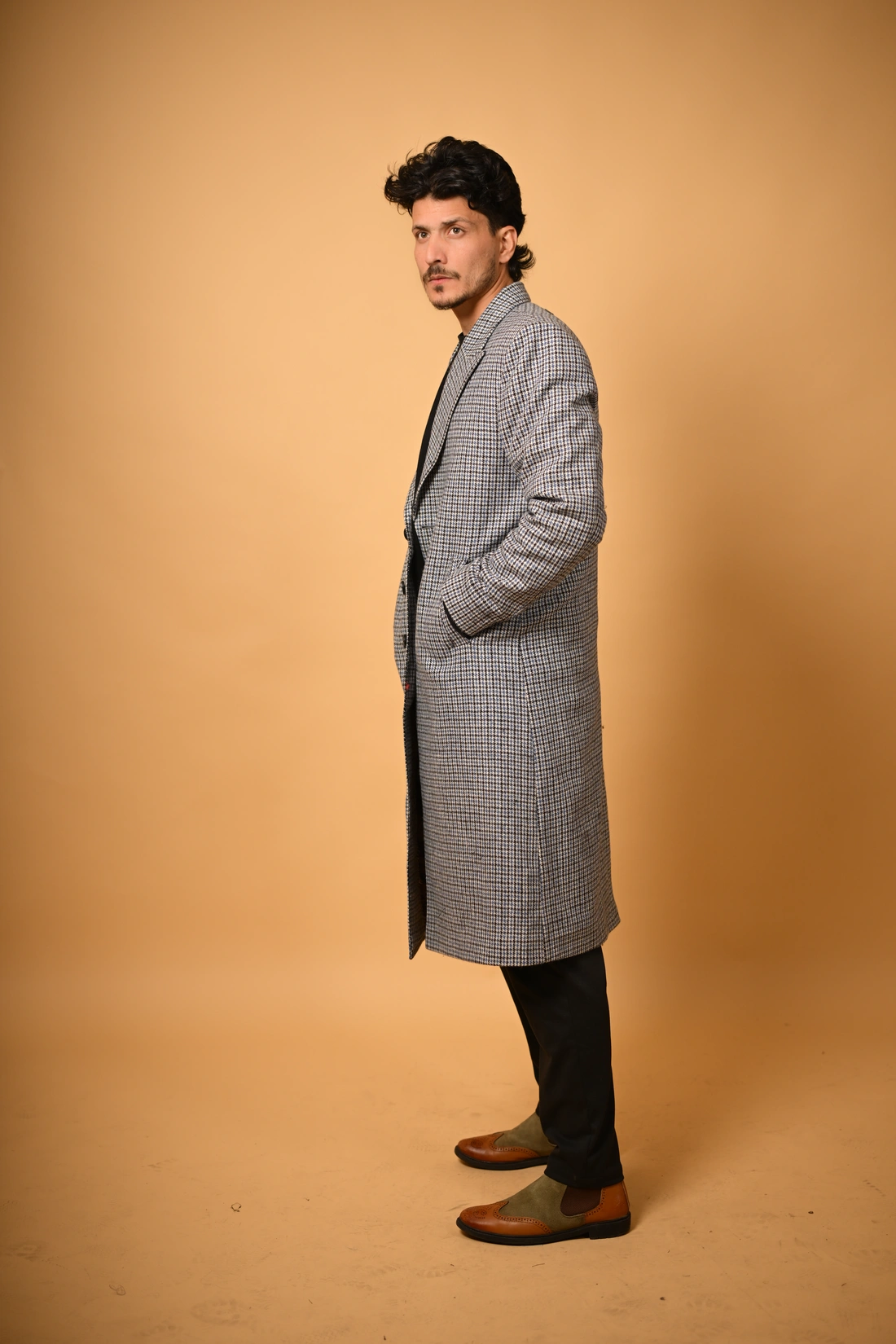 blue winter overcoat