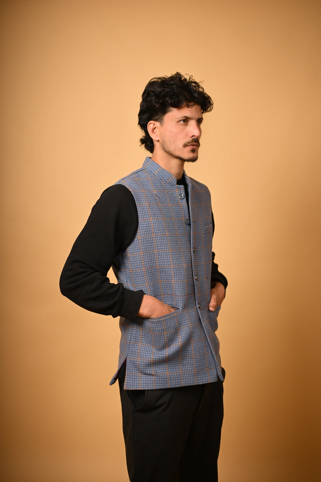 blue winter waistcoat
