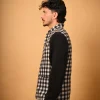 white and black check winter waistcoat