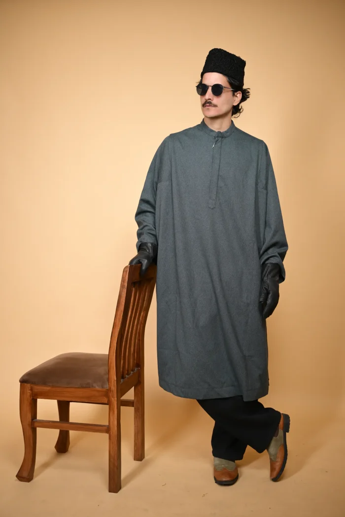 Charcoal Blue Lined  Pheran For Men