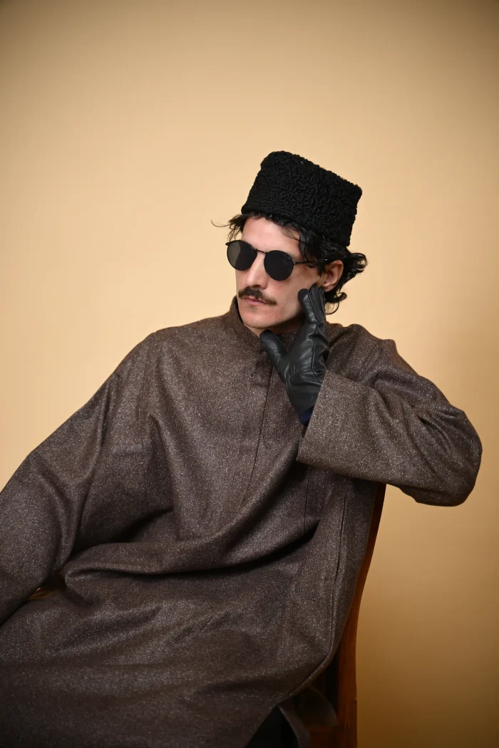 Brown Stone Weave Pheran For Men